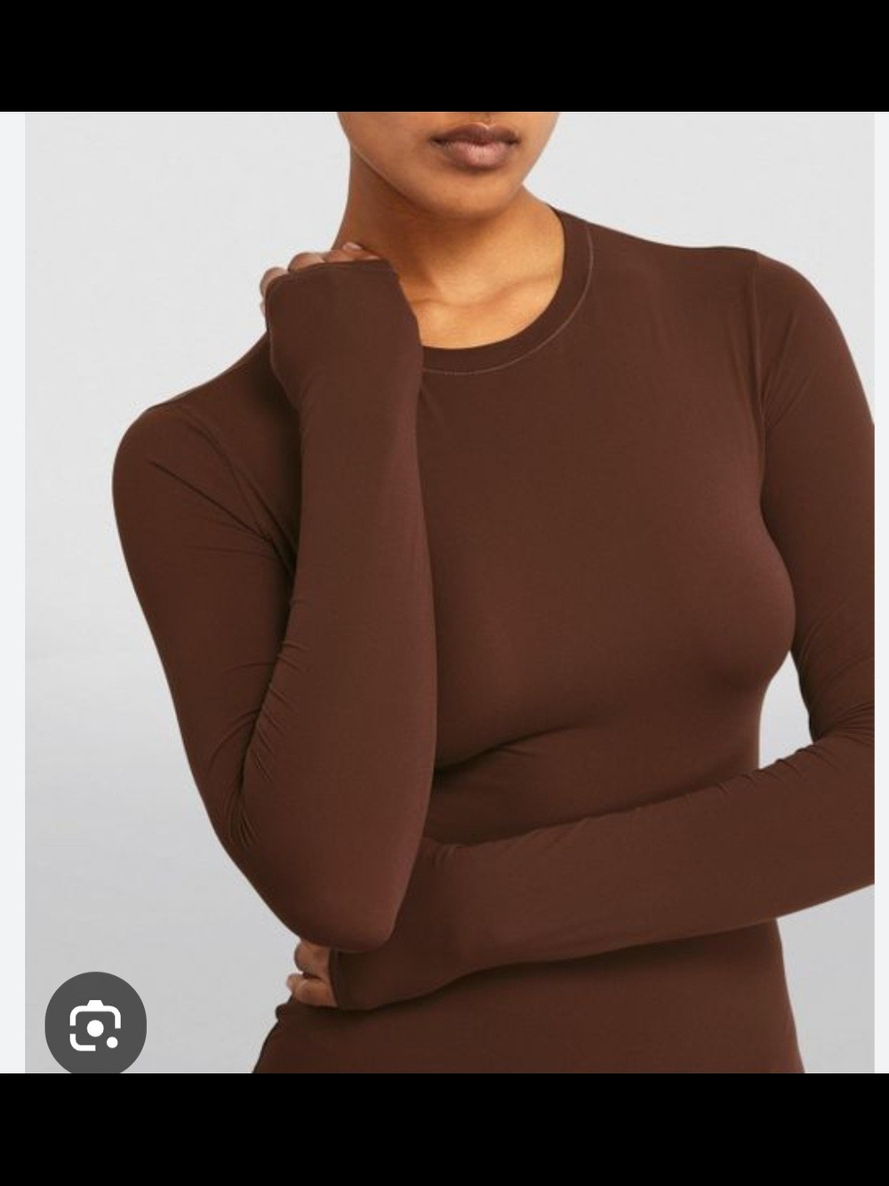 SKIMS Slim Long-Sleeve Crewneck Top in Chocolate Brown